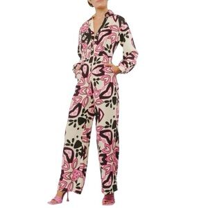 Ciebon Harper Abstract Retro Print Long Sleeve Jumpsuit Wide Leg